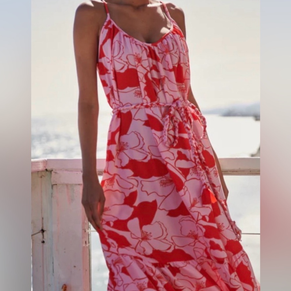Sugarlips Red and Pink Floral Maxi Dress